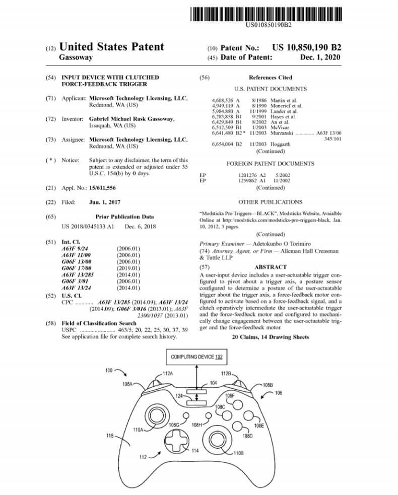Новый геймпад для Xbox (патент)